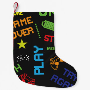 Pixel Game Style: Abstract naadloos. Kleine Kerstsok