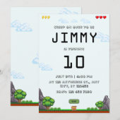 Pixel Game Uitnodiging voor verjaardag (Voorkant / Achterkant)