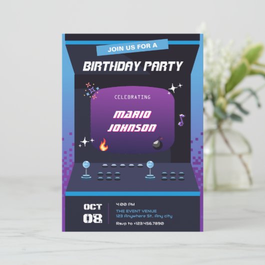 Pixel game verjaardag kaart (Staand voorkant)