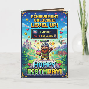 Pixel Game Verjaardagskaart Level Up Gamer Retro Kaart