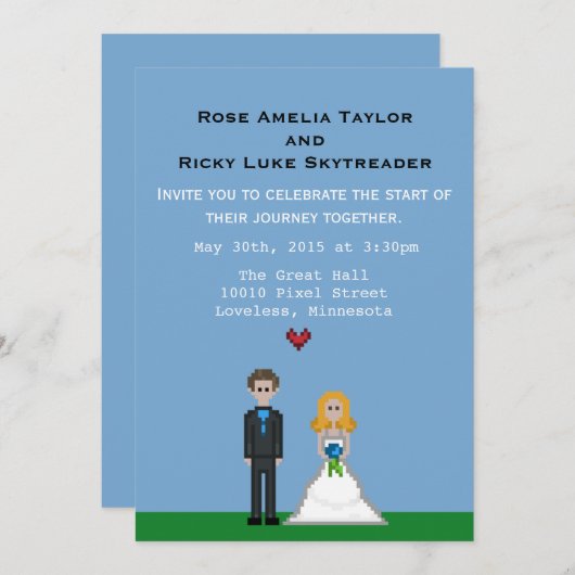 Pixel Gamer Blondine Bruid & bruidegom Bruiloft Ui Kaart (Voorkant / Achterkant)