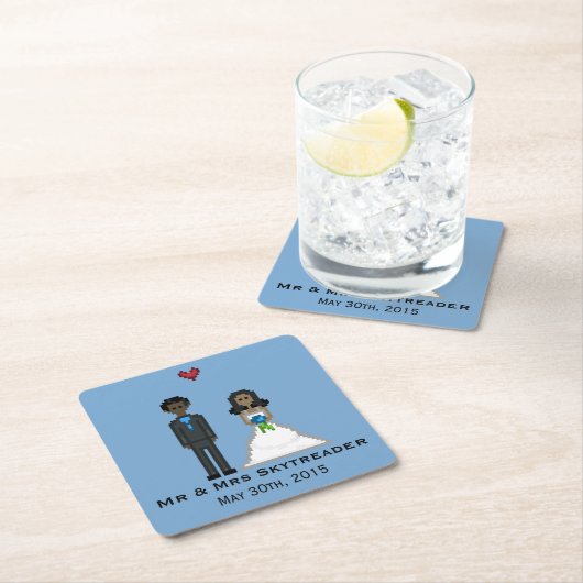 Pixel Gamer Bruid & bruidegom Bruiloft Onderzetter (Insitu)