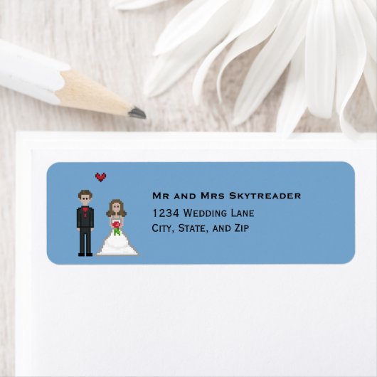 Pixel Gamer Bruid & bruidegom Bruiloft Retouradres Etiket (Insitu)