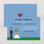 Pixel Gamer Bruid & bruidegom bruiloft RSVP Kaarte Kaartje (Voorkant / Achterkant)