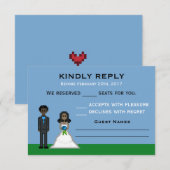 Pixel Gamer Bruid & bruidegom bruiloft RSVP Kaarte Kaartje (Voorkant / Achterkant)