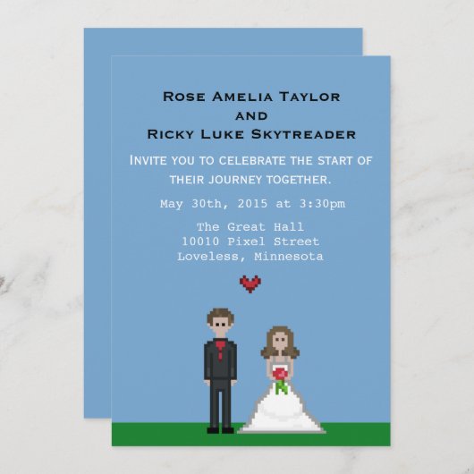 Pixel Gamer bruid & bruidegom bruiloft uitnodigen Kaart (Voorkant / Achterkant)
