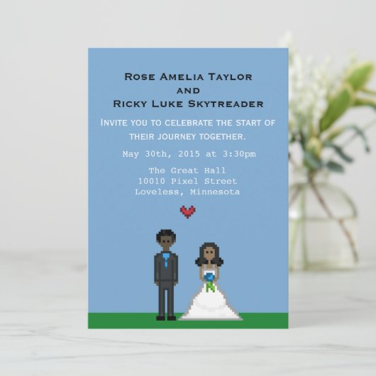 Pixel Gamer bruid & bruidegom bruiloft uitnodigen Kaart (Staand voorkant)