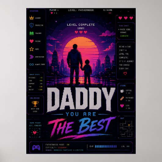 Pixel Gamer Dad Neon Muurposter Poster (Voorkant)