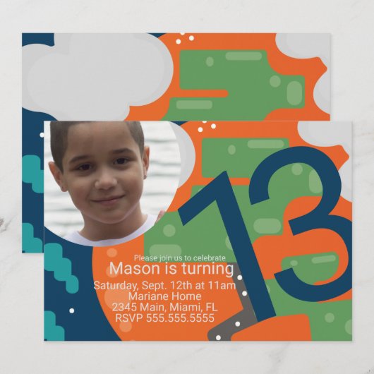 Pixel Gamer Foto van gamer Birthday Kaart (Voorkant / Achterkant)