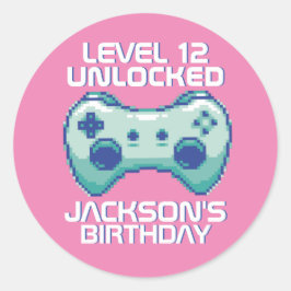 Pixel Gamer Girl Level Unlocked Gaming Birthday Ronde Sticker