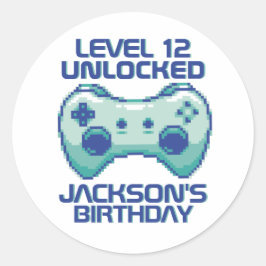 Pixel Gamer Level Unlocked Gaming Boy Birthday Ronde Sticker