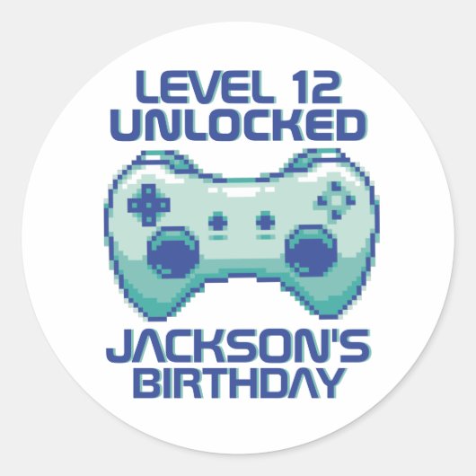 Pixel Gamer Level Unlocked Gaming Boy Birthday Ronde Sticker (Voorkant)