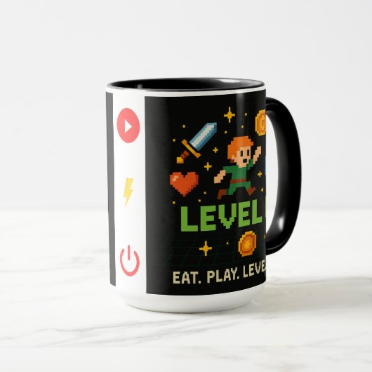 Pixel Gamer Mok – Level Up Retro Gaming Stijl (Voorkant rechts)