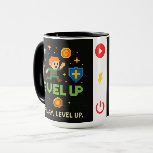 Pixel Gamer Mug – Level Up Retro Gaming Style Mok (Voorkant links)
