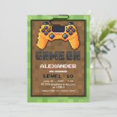 Pixel Gamer Niveau omhoog Verjaardag uitnodiging (Staand voorkant)