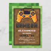 Pixel Gamer Niveau omhoog Verjaardag uitnodiging (Voorkant / Achterkant)