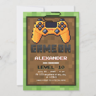 Pixel Gamer Niveau omhoog Verjaardag uitnodiging