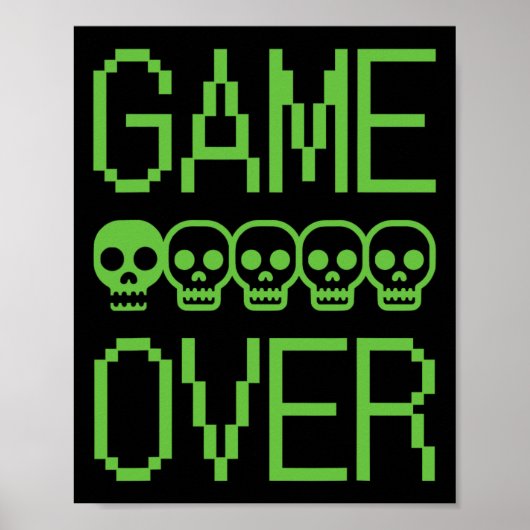 Pixel Gamer Skull Game Over Retro Video Game Arcad Poster (Voorkant)