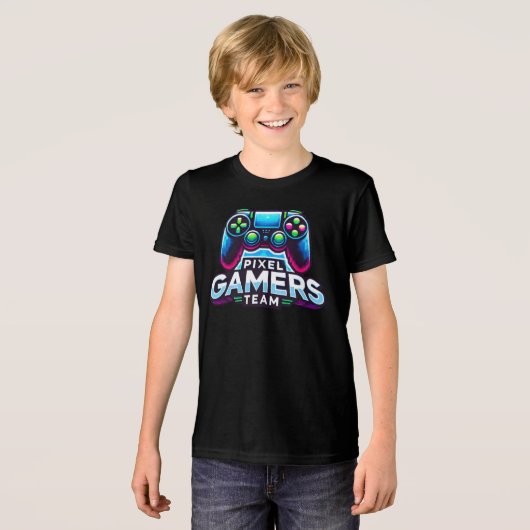 Pixel Gamers Team – Toekomstige Gamer Kinder Tri-Blend Shirt (Voorkant volledig)