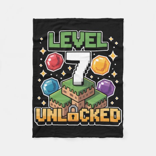 Pixel Gaming 7 Jaar Oude Videogame 7e Verjaardag B Fleece Deken (Voorkant)