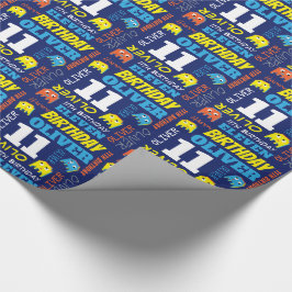 Pixel gaming alien 11e verjaardag, continu cadeaupapier