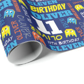 Pixel gaming alien 11e verjaardag, continu cadeaupapier (Rol Hoek)