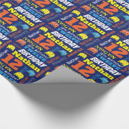 Pixel gaming alien 12-jarig, continu cadeaupapier