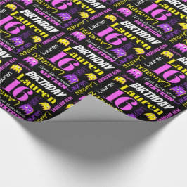 Pixel gaming alien 16e verjaardag aangepaste meisj cadeaupapier