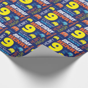 Pixel gaming alien 9de verjaardag cadeaupapier