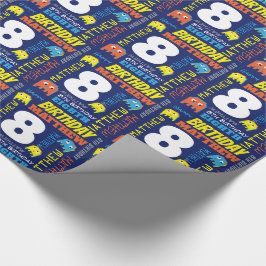 Pixel gaming buitenaards 8e verjaardag heldere cus cadeaupapier