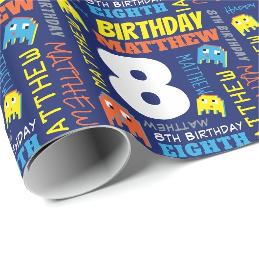 Pixel gaming buitenaards 8e verjaardag heldere cus cadeaupapier (Rol Hoek)