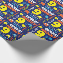 Pixel gaming buitenaards 9e verjaardag heldere cus cadeaupapier