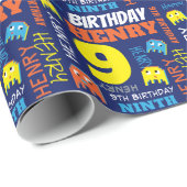 Pixel gaming buitenaards 9e verjaardag heldere cus cadeaupapier (Rol Hoek)