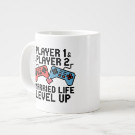 Pixel Gaming Couple Level Up Design Grote Koffiekop