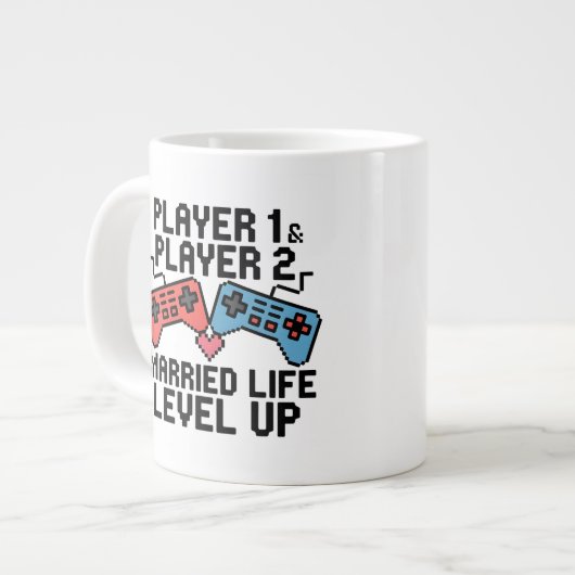 Pixel Gaming Couple Level Up Design Grote Koffiekop (Links)