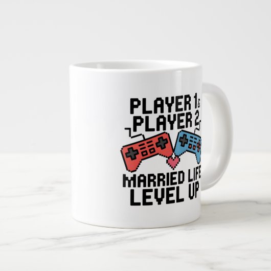 Pixel Gaming Couple Level Up Design Grote Koffiekop (Voorkant rechts)