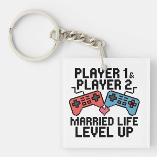 Pixel Gaming Couple Level Up Design Sleutelhanger