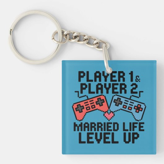 Pixel Gaming Couple Level Up Design Sleutelhanger (voorkant)