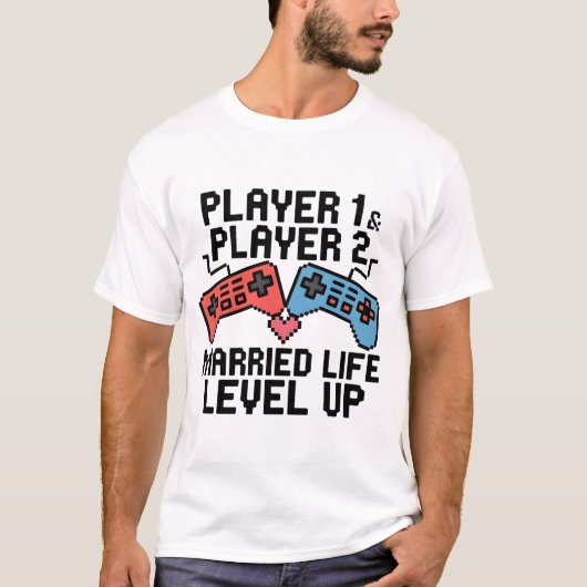 Pixel Gaming Couple Level Up Design T-shirt (Voorkant)