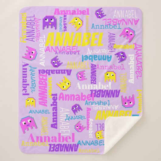 Pixel gaming roze paarse gele meisjes naam sherpa deken (Voorkant)