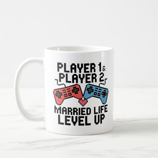 Pixel-gamingstel Level Up-ontwerp Koffiemok (Links)