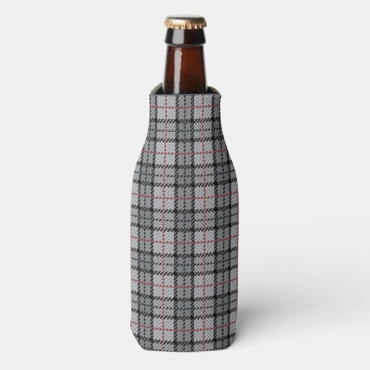 Pixel geplakt in grijs met rode streep flesjeskoeler (Fles Voorkant)