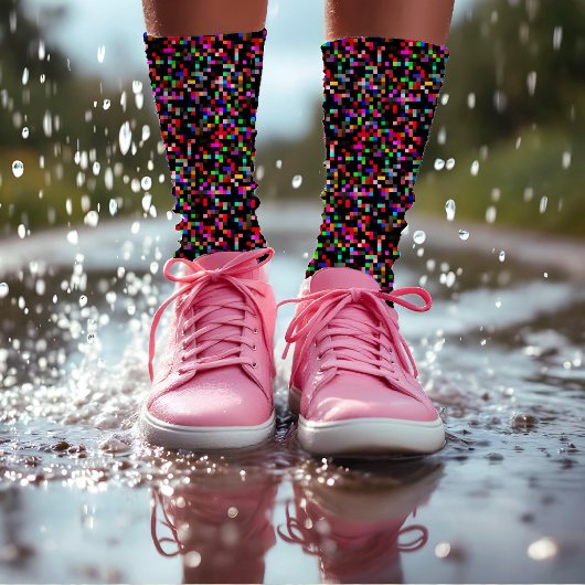    Pixel Geruite Patroon Abstracte Geeks Kleurrijk Sokken