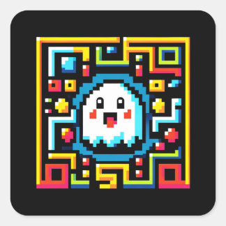 Pixel Ghost Maze - Retro Arcade-geïnspireerde gami Vierkante Sticker