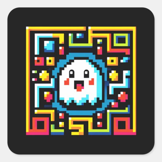 Pixel Ghost Maze - Retro Arcade-geïnspireerde gami Vierkante Sticker (Voorkant)