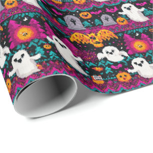 Pixel Ghosts Halloween trui patroon Cadeaupapier