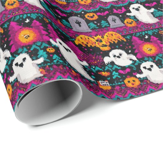 Pixel Ghosts Halloween trui patroon Cadeaupapier (Rol Hoek)