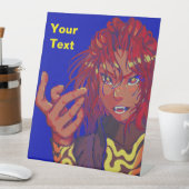 Pixel girl changing, pixelart reclamebord met voetstuk (Insitu)