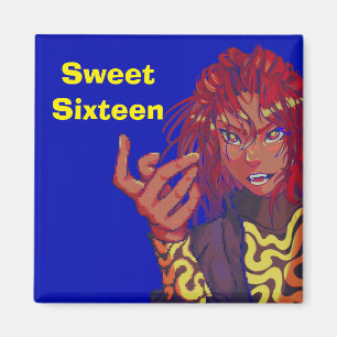 Pixel girl, sweet sixteen, happy Birthday! Magneet