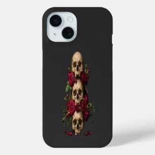 Pixel gotische schedels rode rozen donkere fantasi iPhone 15 case